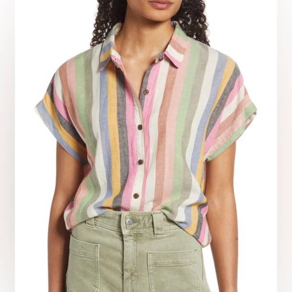 MARINE LAYER Striped Pastel Button-Up Shirt - Multicolor